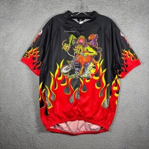 Canari Rat Fink Cycling Jersey Mens XXL Black Red Flames Ed Roth Monster Zip Top